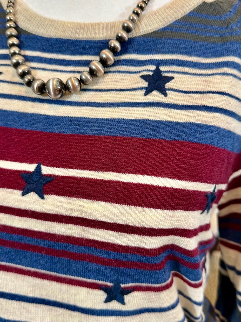 ARIAT Stars and Stripes Knit Top Sweater Red White Blue Patriotic 4th of July S - Picture 4 of 9